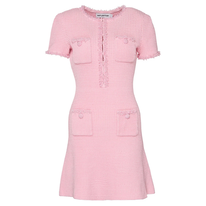 Pink Textured Knit Mini Dress
