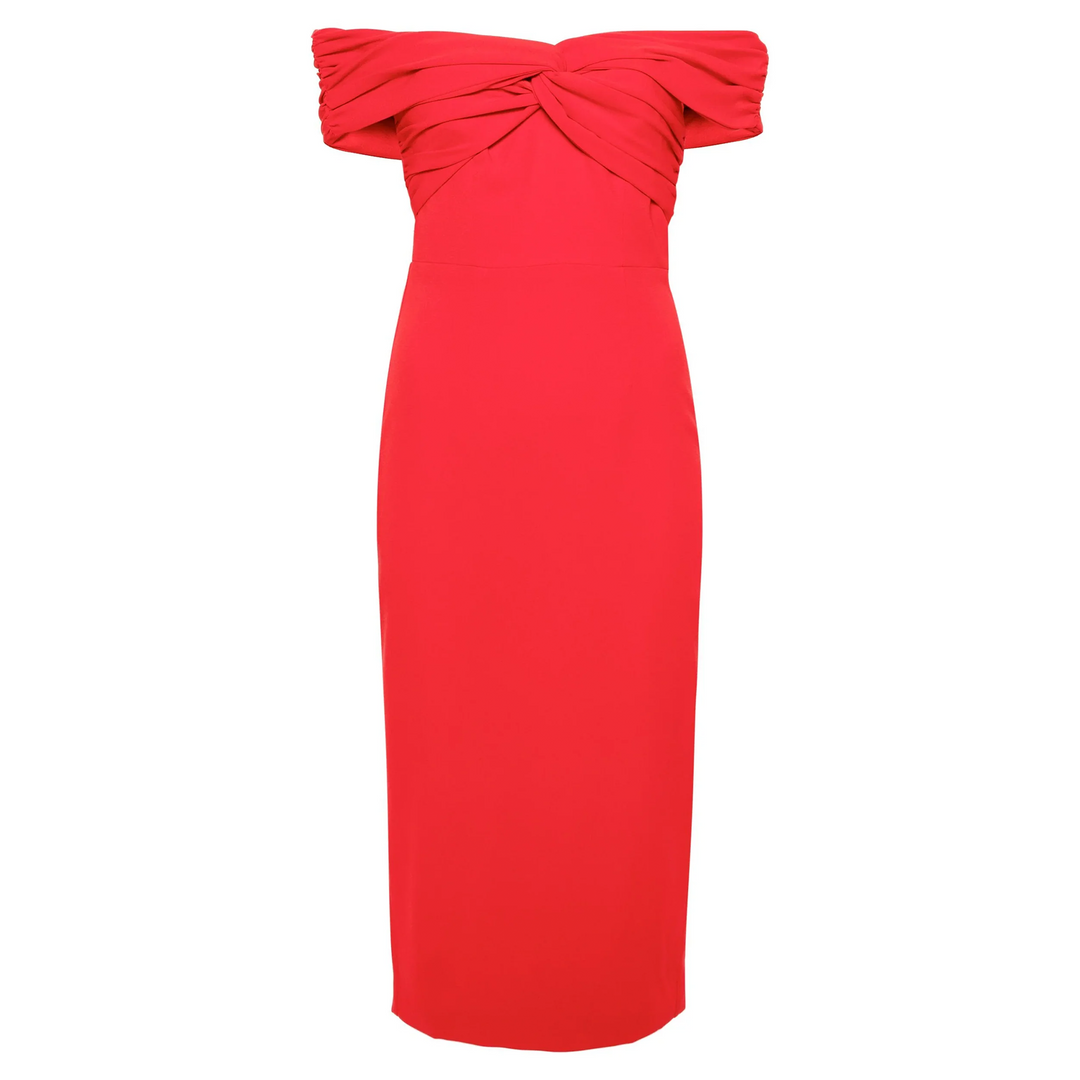 Red Off Shoulder Midi Dress