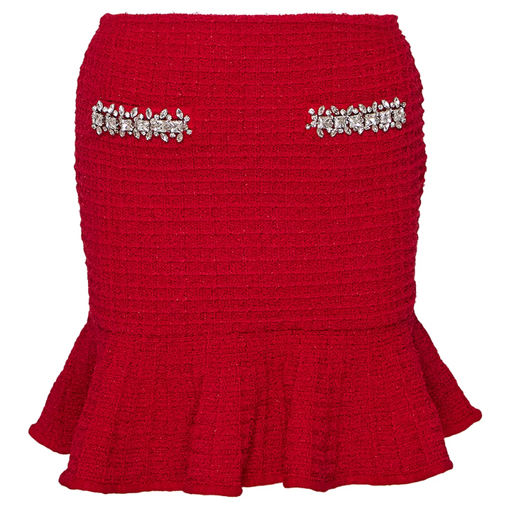 Red Textured Knit Mini Skirt