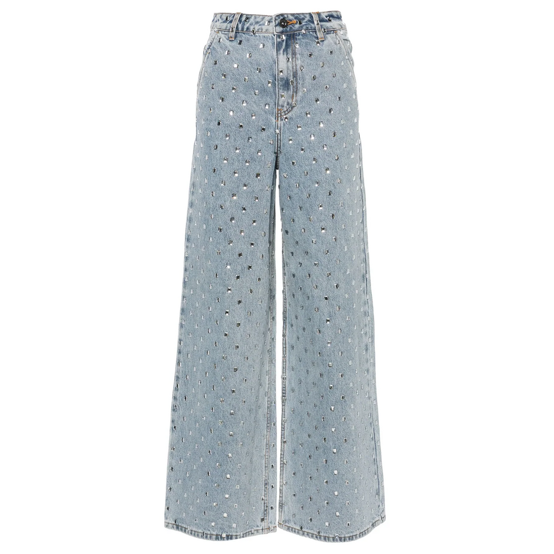 Square Rhinestone Denim Jeans