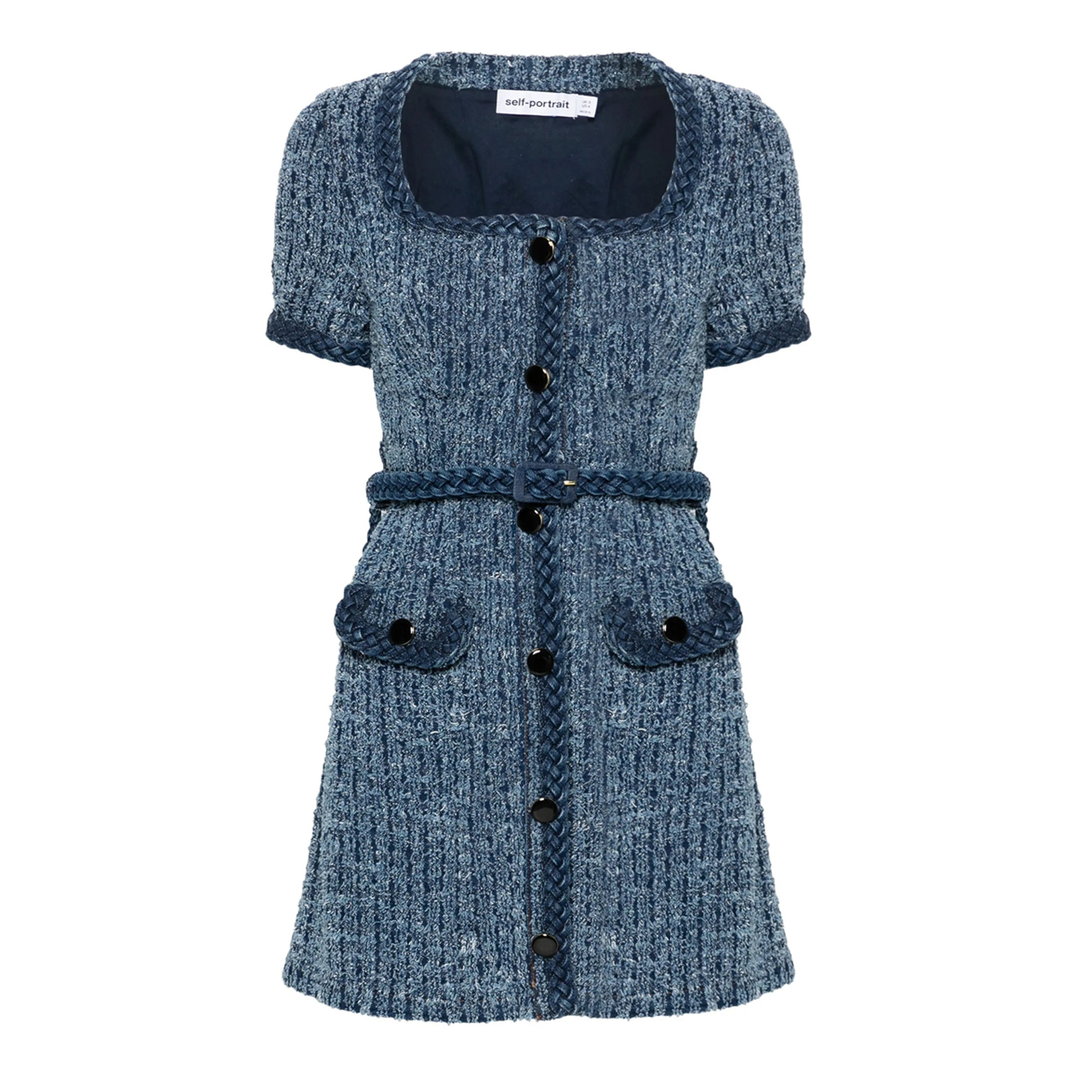 Textured Denim Short Sleeve Mini Dress