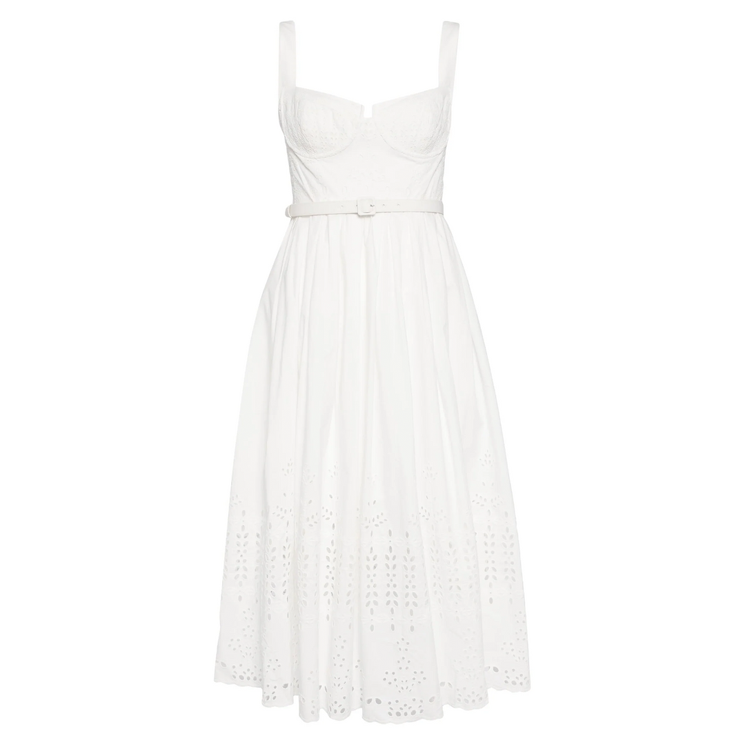 White Cotton Broderie Midi Dress