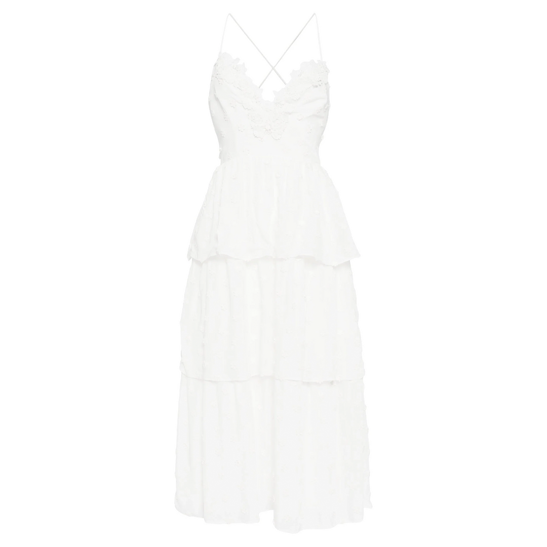 White Cotton Tie Back Midi Dress