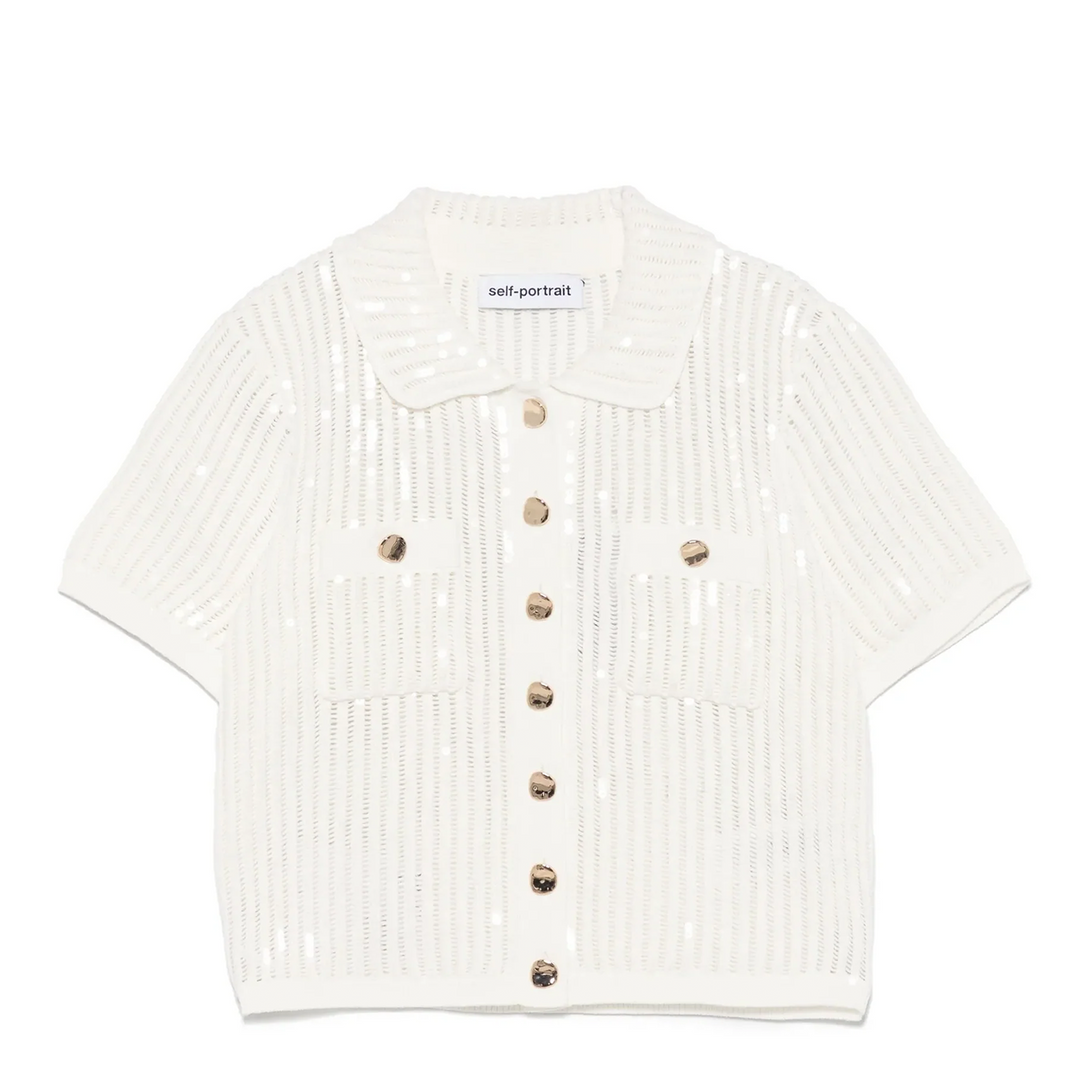 White Sequin Crochet Top