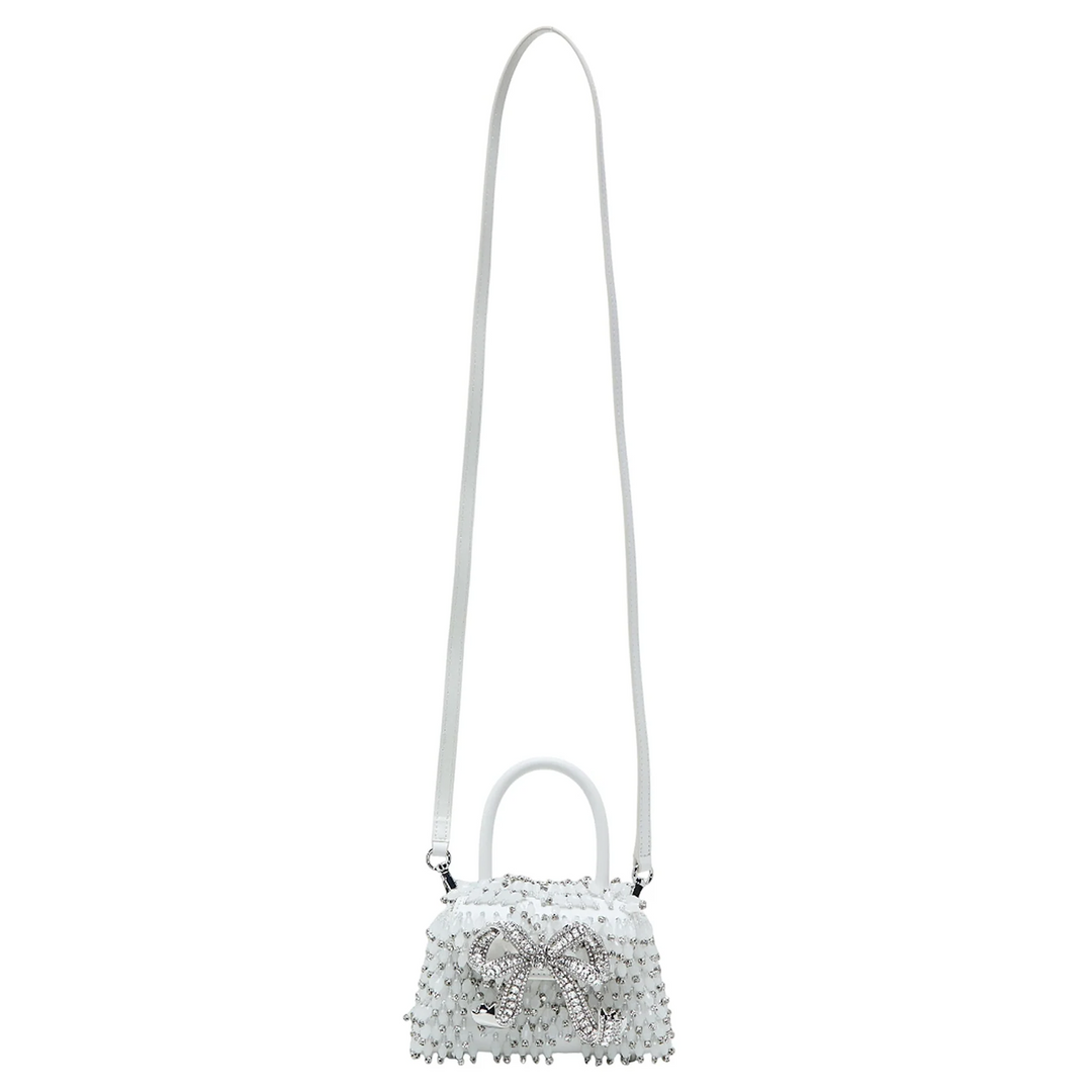 White Embellished Micro Bow Bag