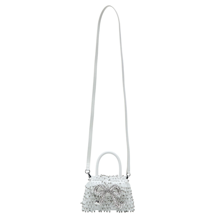 White Embellished Micro Bow Bag