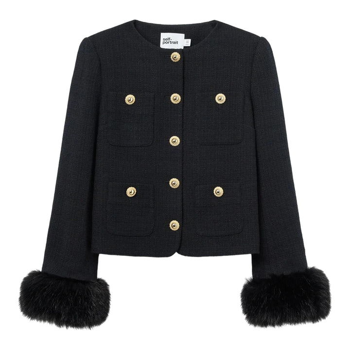 Club21 - Self-Portrait - Black Boucle Fur Cuff Jacket - JACKETS - Black
