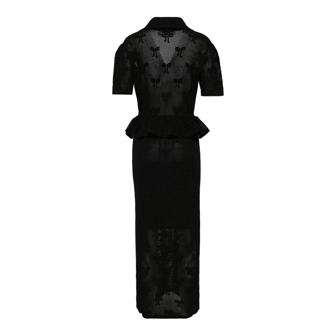 Club21 - Self-Portrait - Black Bow Crochet Midi Dress - KNIT DRESSES - Black