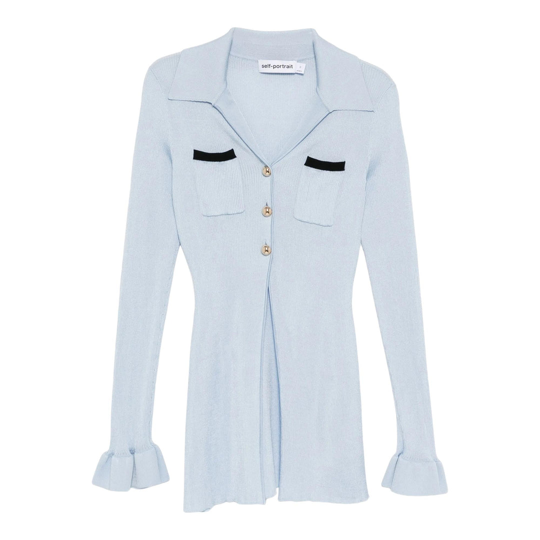 Club21 - Self-Portrait - Blue Ribbed Viscose Knit Longline Top - CARDIGANS - Light Blue