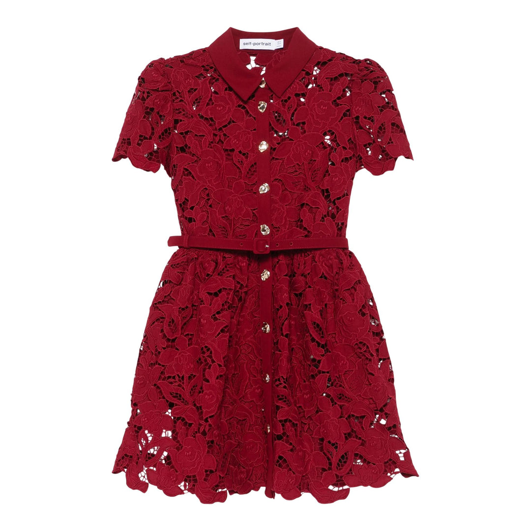 Club21 - Self-Portrait - Burgundy Lace Collared Mini Dress - DRESSES - Burgundy