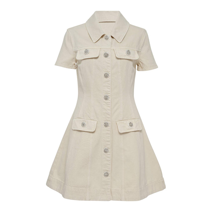 Club21 - Self-Portrait - Cream Collared Denim Mini Dress - DENIM DRESSES - Off-White