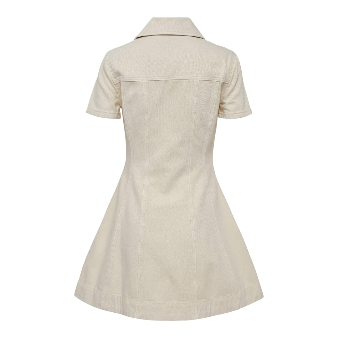 Club21 - Self-Portrait - Cream Collared Denim Mini Dress - DENIM DRESSES - Off-White