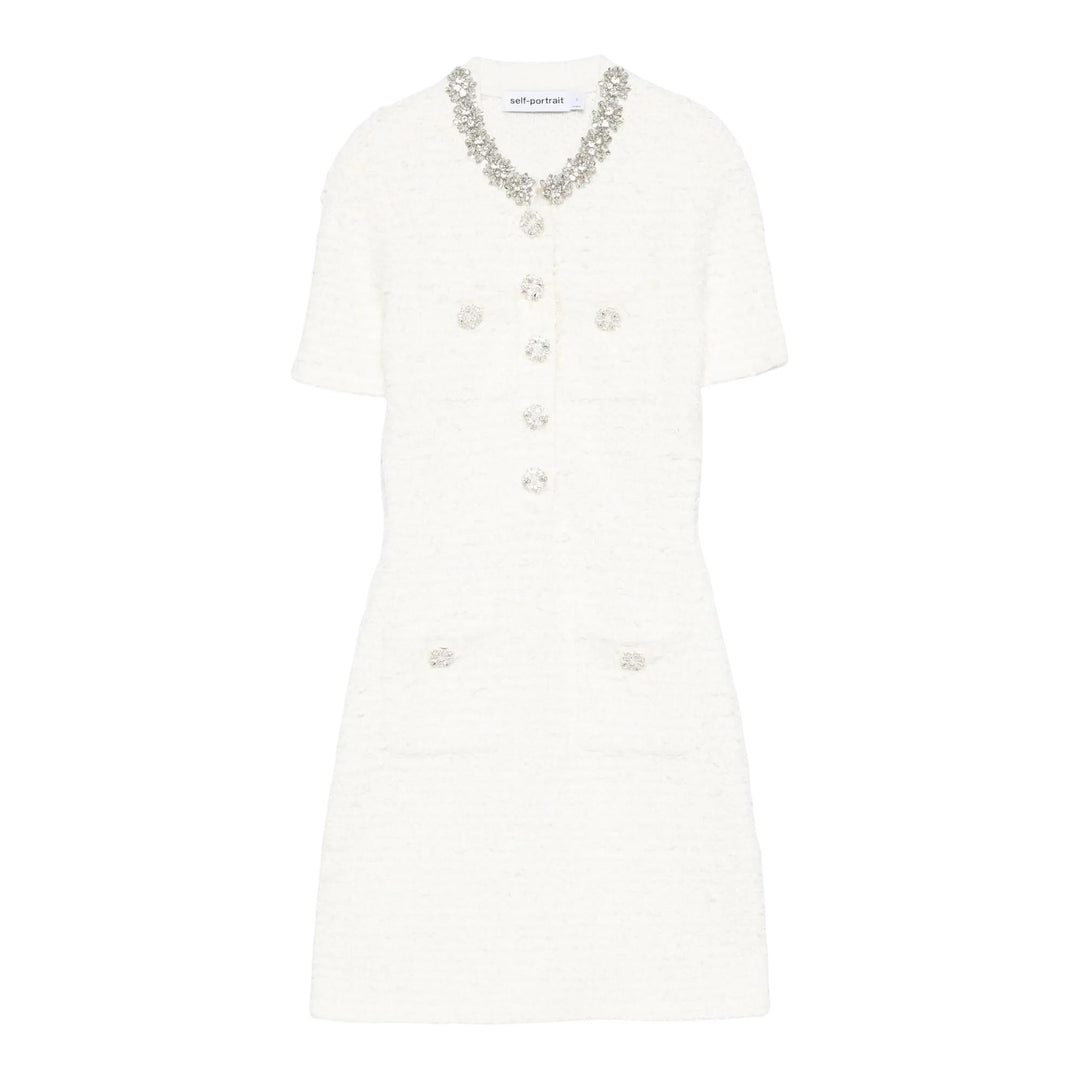 Club21 - Self-Portrait - Cream Textured Knit Mini Dress - KNIT DRESSES - Off-White