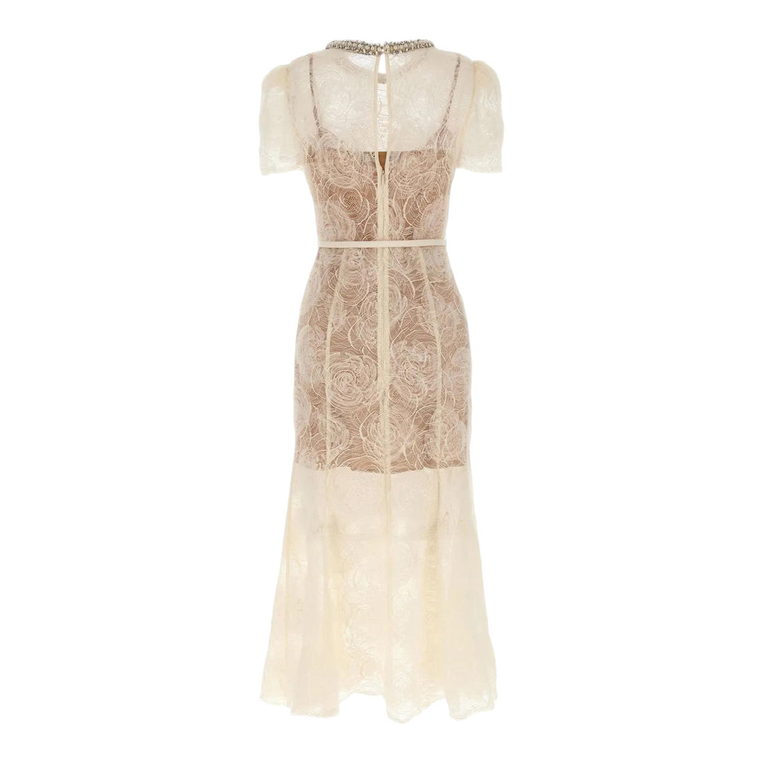Club21 - Self-Portrait - Cream Tulle Lace Midi Dress - WOVEN DRESSES - Off-White