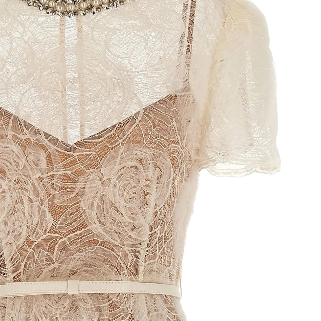 Club21 - Self-Portrait - Cream Tulle Lace Midi Dress - WOVEN DRESSES - Off-White