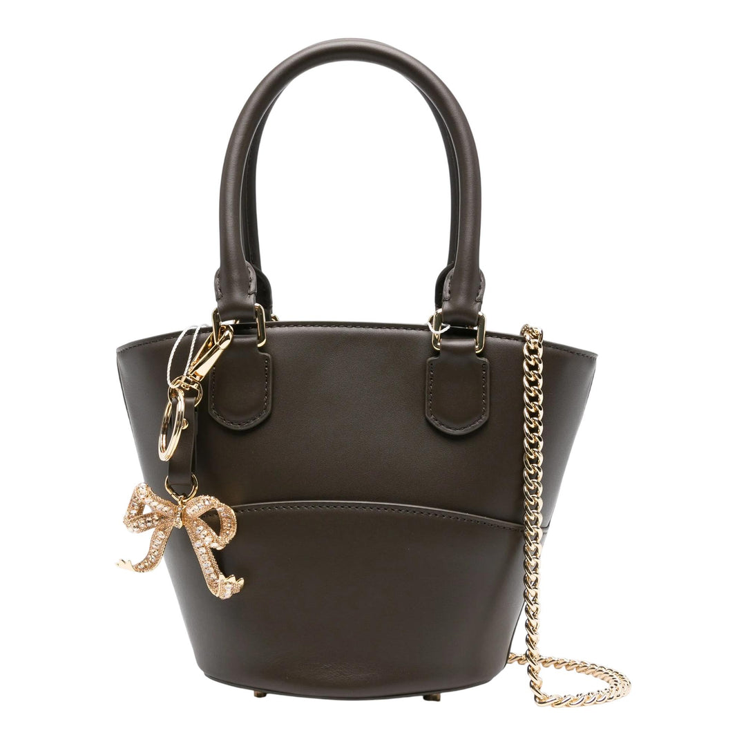 Club21 - Self-Portrait - Dark Brown Leather Charm Tote Bag - HANDBAGS - Dark Brown