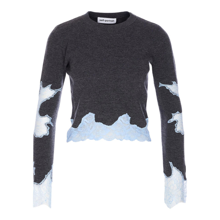 Club21 - Self-Portrait - Grey Contrast Lace Jumper - KNIT TOPS - Grey