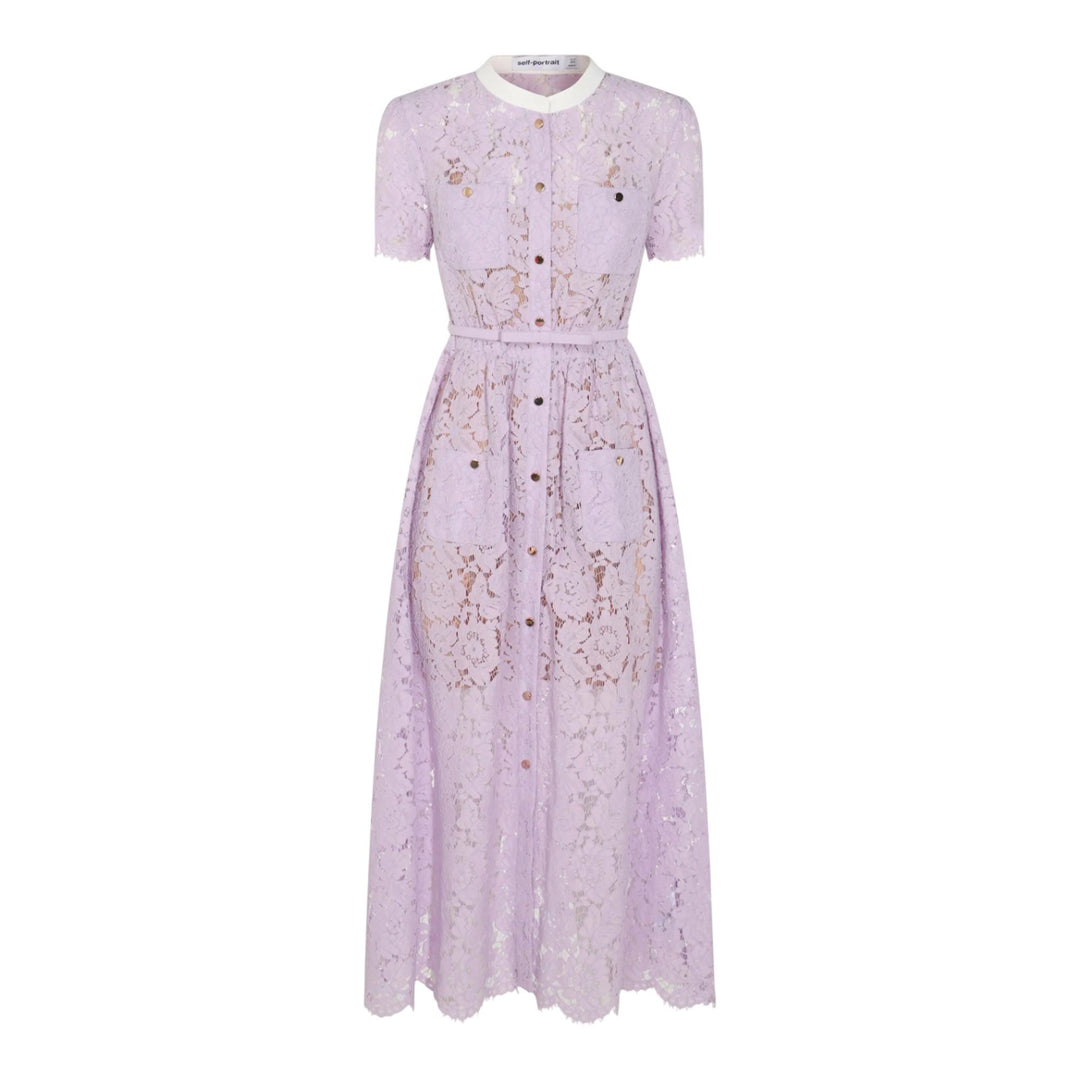 Club21 - Self-Portrait - Lilac Lace Button Front Midi Dress - DRESSES - Purple