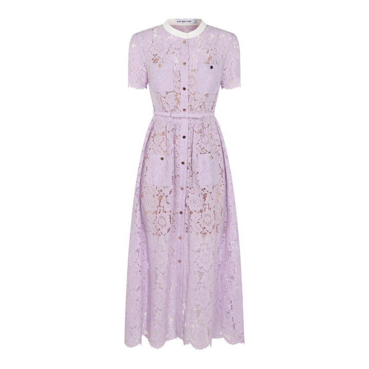 Club21 - Self-Portrait - Lilac Lace Button Front Midi Dress - DRESSES - Purple