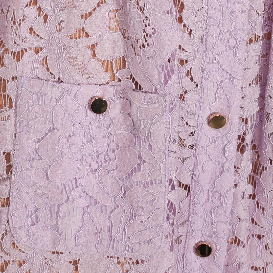 Club21 - Self-Portrait - Lilac Lace Button Front Midi Dress - DRESSES - Purple