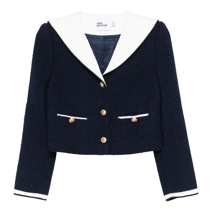 Club21 - Self-Portrait - Navy Boucle Contrast Collar Jacket - BLOUSON - Blue