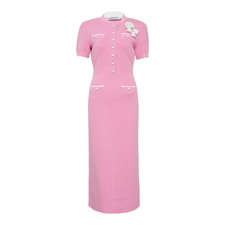 Club21 - Self-Portrait - Pink Crochet Flower Knit Midi Dress - KNIT DRESSES - Pink