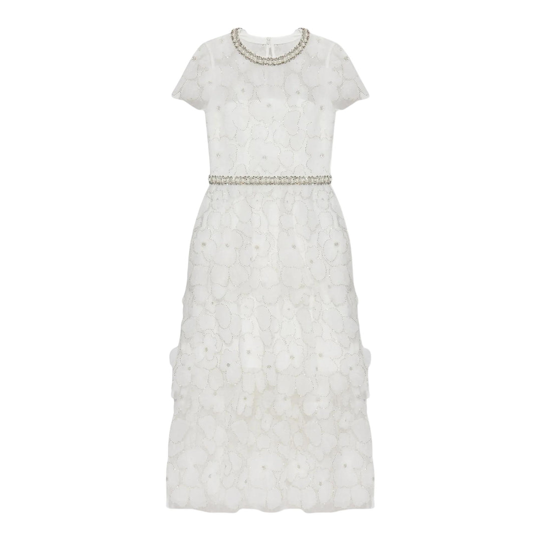 Club21 - Self-Portrait - White Embellished Tulle Tiered Dress - WOVEN DRESSES - White