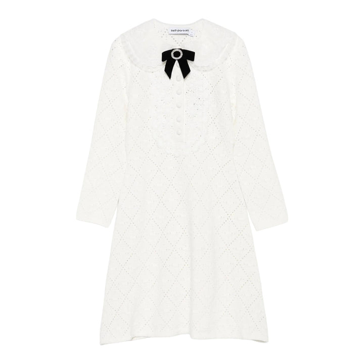 Club21 - Self-Portrait - White Lace Bib Knit Mini Dress - KNIT DRESSES - White