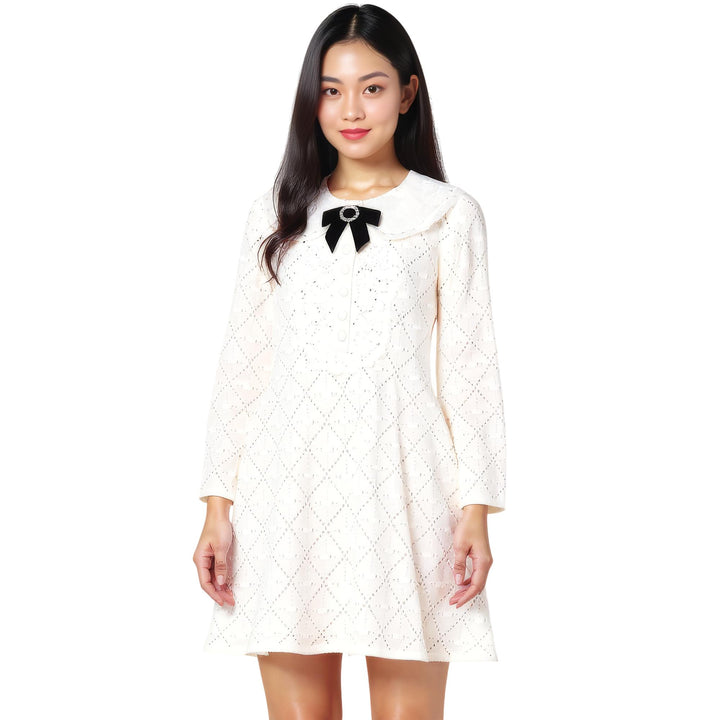 Club21 - Self-Portrait - White Lace Bib Knit Mini Dress - KNIT DRESSES - White