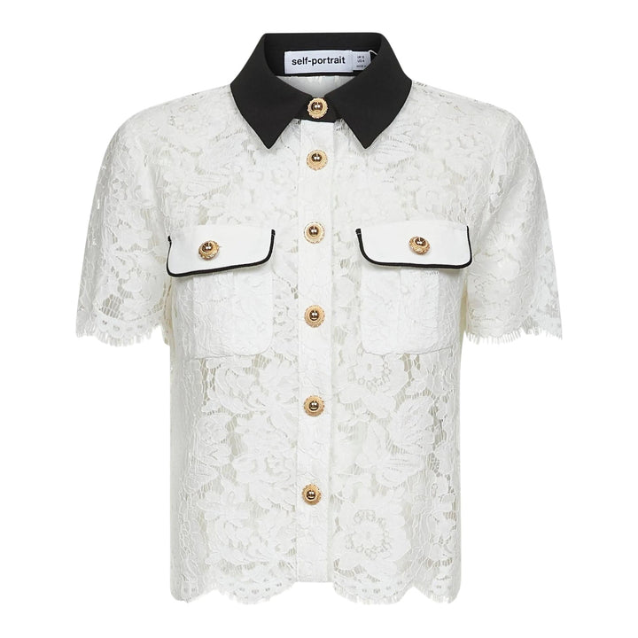 Club21 - Self-Portrait - White Lace Contrast Collar Top - BLOUSES - White