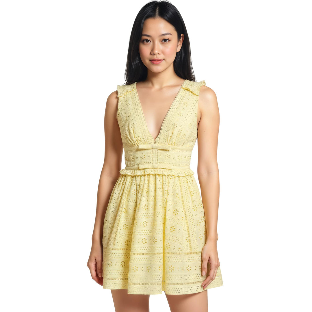 Club21 - Self-Portrait - Yellow Cotton Broderie Mini Dress - WOVEN DRESSES - Yellow