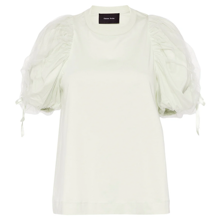 Tulle Overlay Puff Sleeve T-Shirt