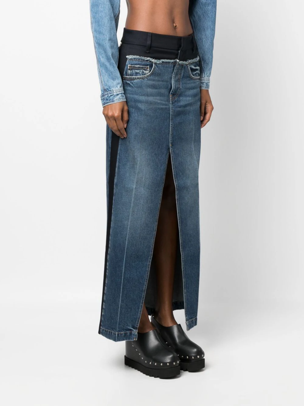 Stella-McCartney-Paneled-Blue-Denim-And-Twill-Skirt-Denim-3