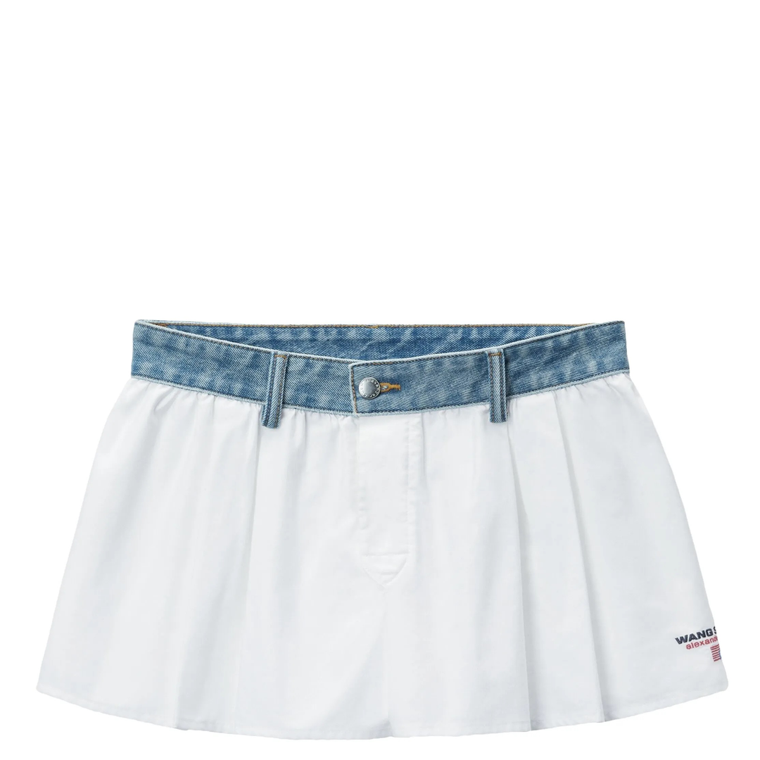 T_By_Alexander_Wang_Cotton_Oxford_Boxer-Style_Shorts_With_Denim_Waistband_White