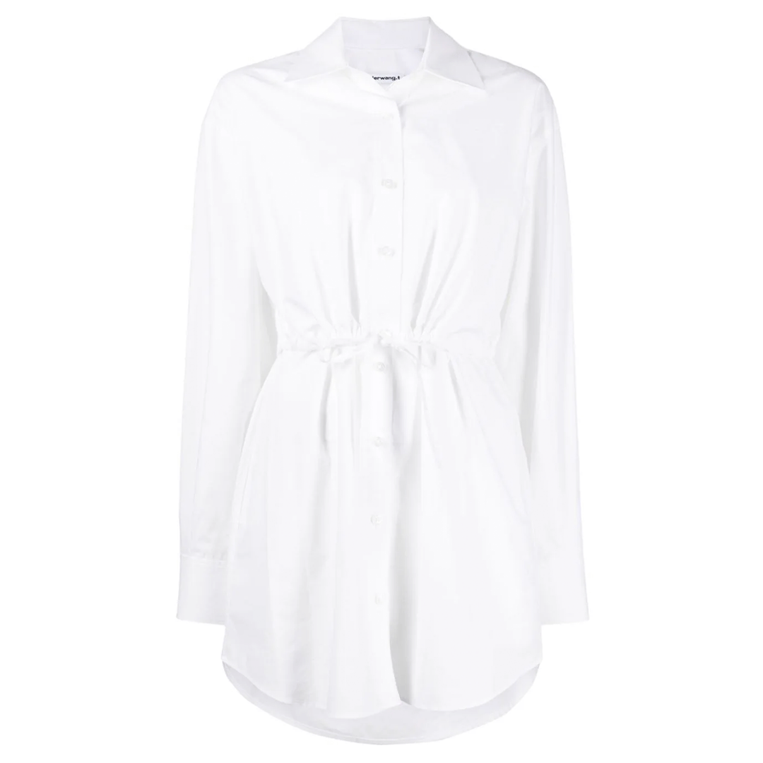 T_By_Alexander_Wang_Layered_Shirt_Dress_In_Compact_Cotton_With_Self-Tie_White