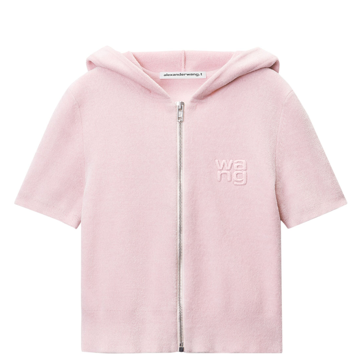 T_By_Alexander_Wang_Short_Sleeve_Cropped_Zip_Hoodie_Pink