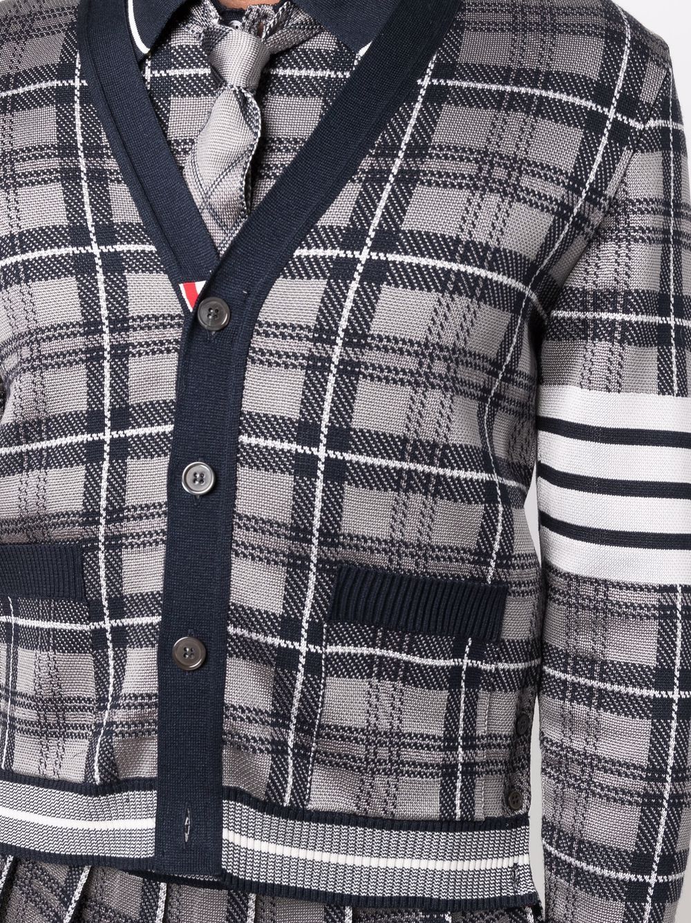 Thom Browne Cardigan With 4Bar In Tartan Grey 4