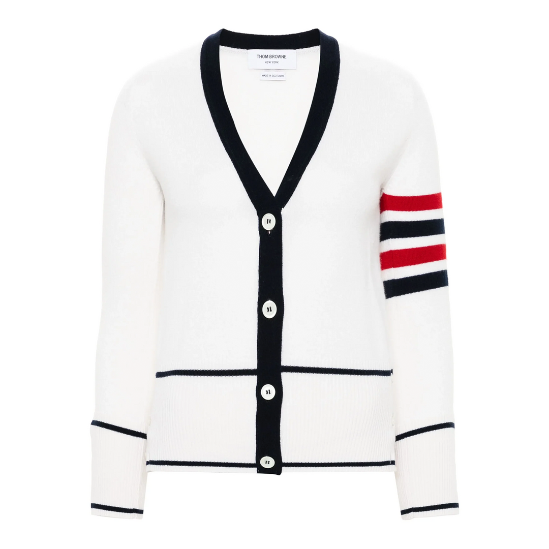 Classic Cashmere 4-Bar V Neck Cardigan Women