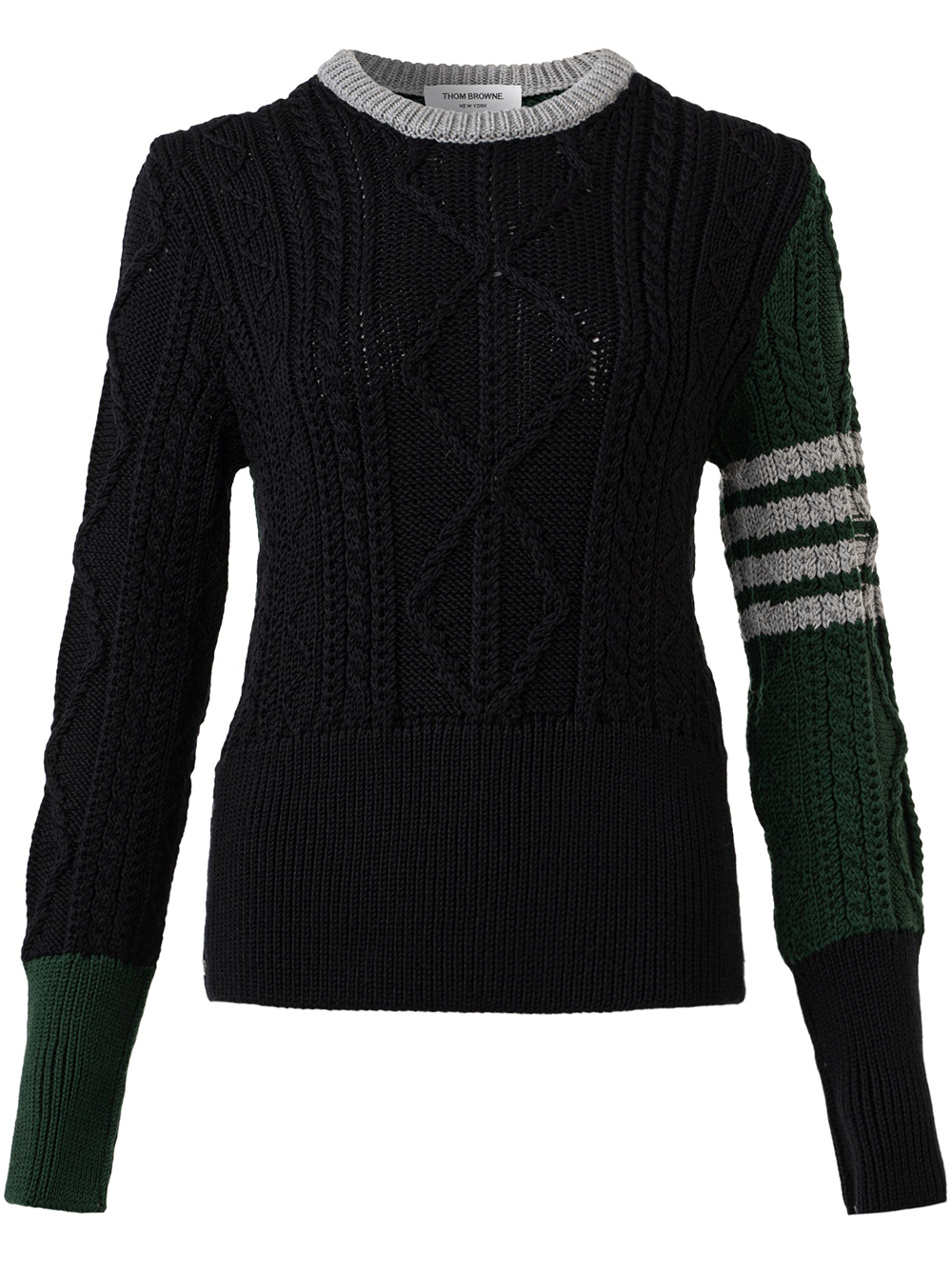 Thom-Browne-Fun-Mix-Aran-Cable-Classic-Crew-Neck-Top-Green-1