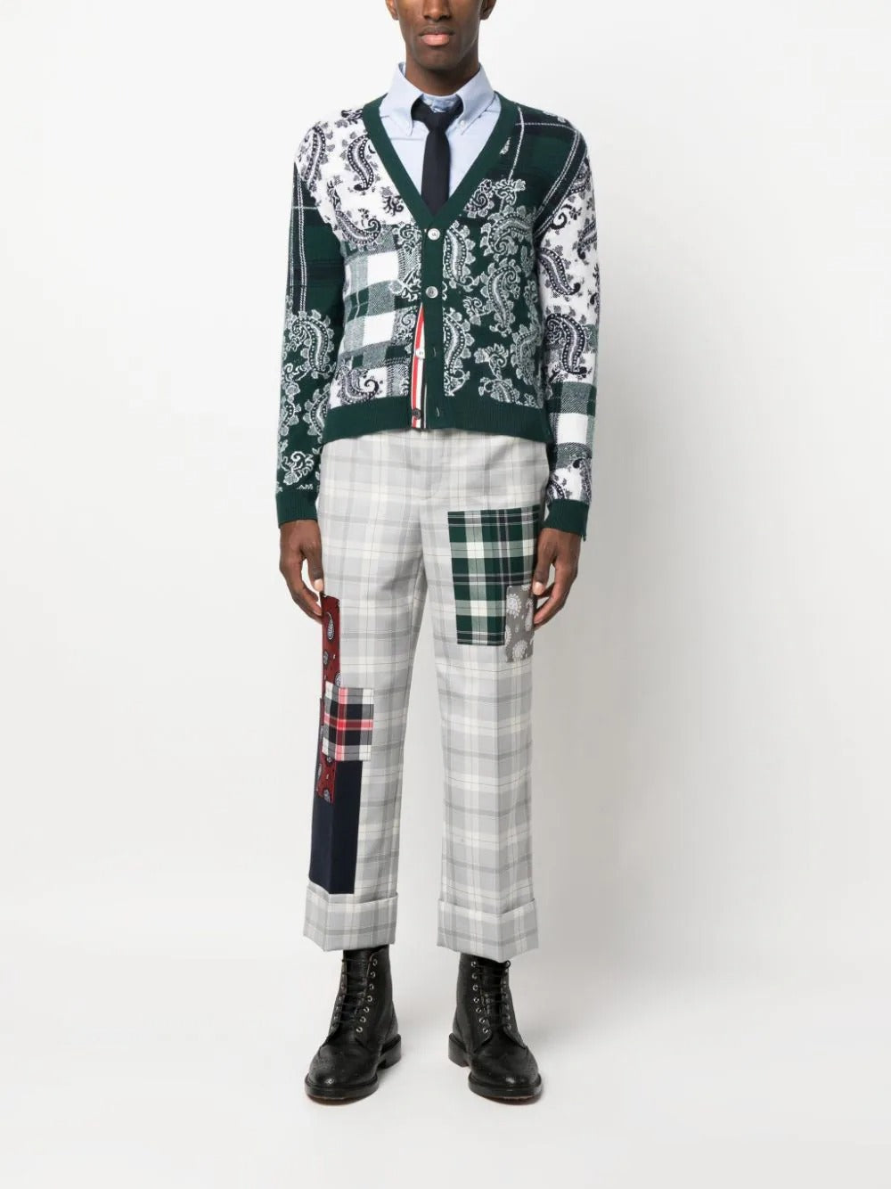 Thom-Browne-Fun-Mix-Tartan-Check-Cardigan-Green-2