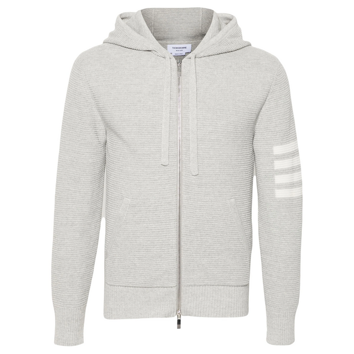 Linen Cotton 4-Bar Relaxed Fit Zip Up Hoodie Men