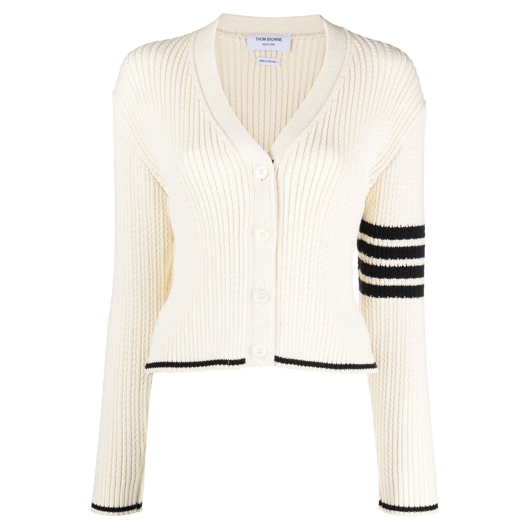 Merino Wool 4-Bar Cropped Cardigan