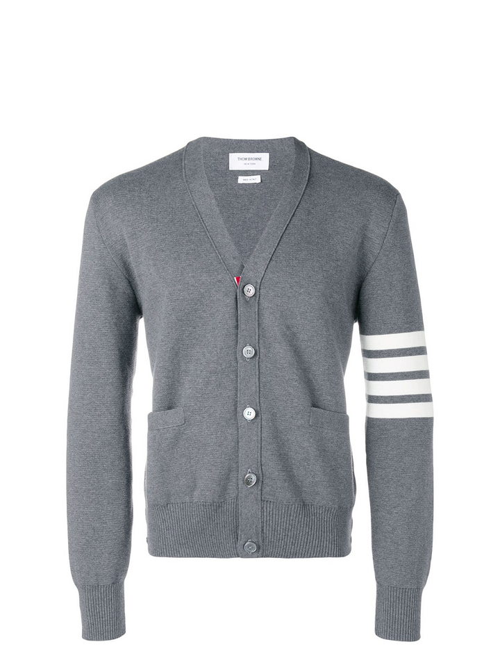 Thom Browne Milano Stitch V Neck Cardigan Grey 1