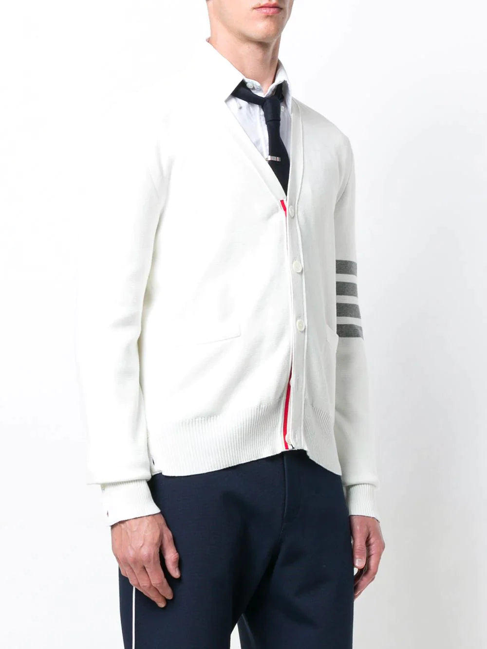 Thom Browne Milano Stitch V Neck Cardigan White 3