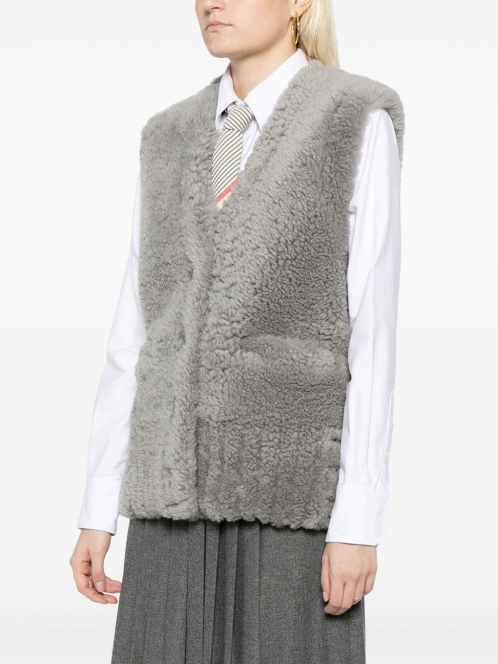 Thom-Browne-Shearling-Cardigan-Vest-Grey-3