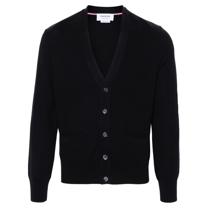 Silk Pique 4-Bar V Neck Cardigan Men