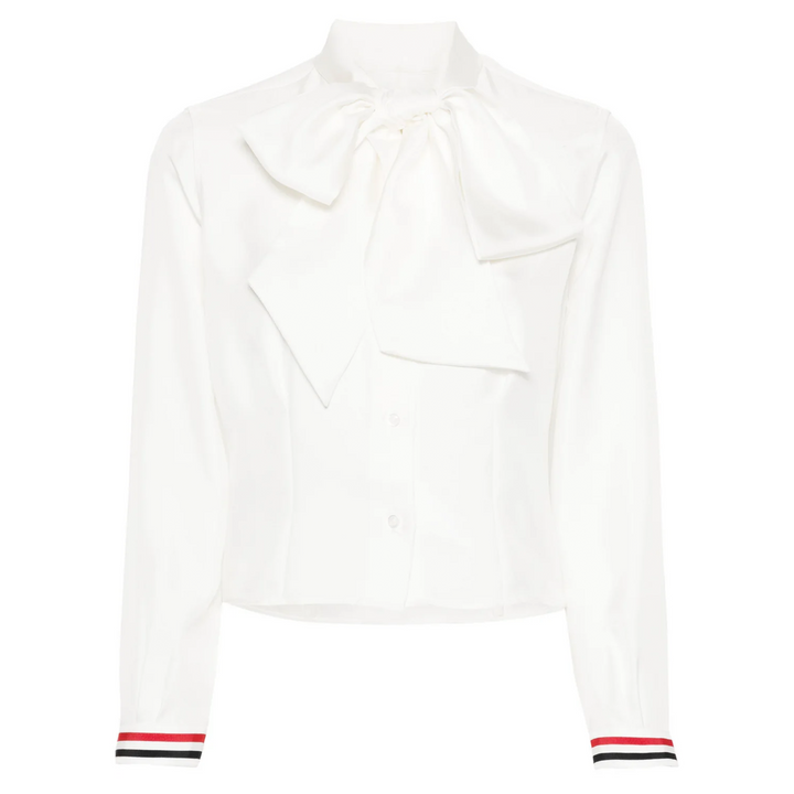 Silk Twill Bow Collar Blouse