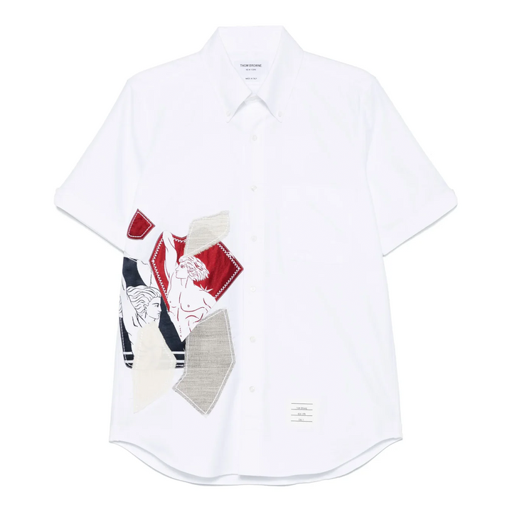 Straight Fit Button Down Shirt With Patchwork Detail Men