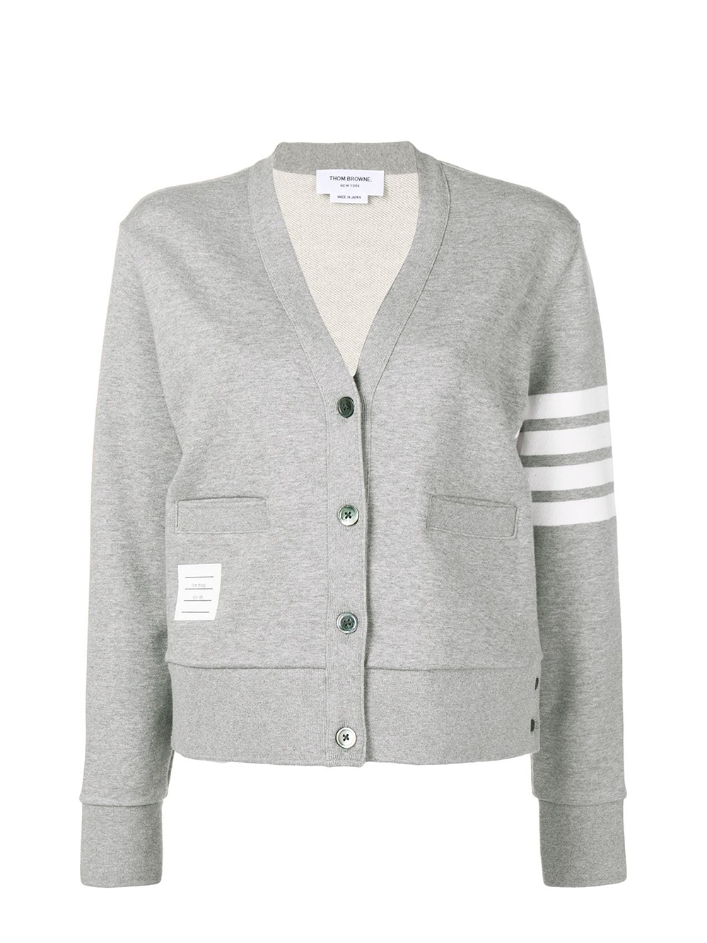 Thom Browne V Neck Cardigan Light Grey 1