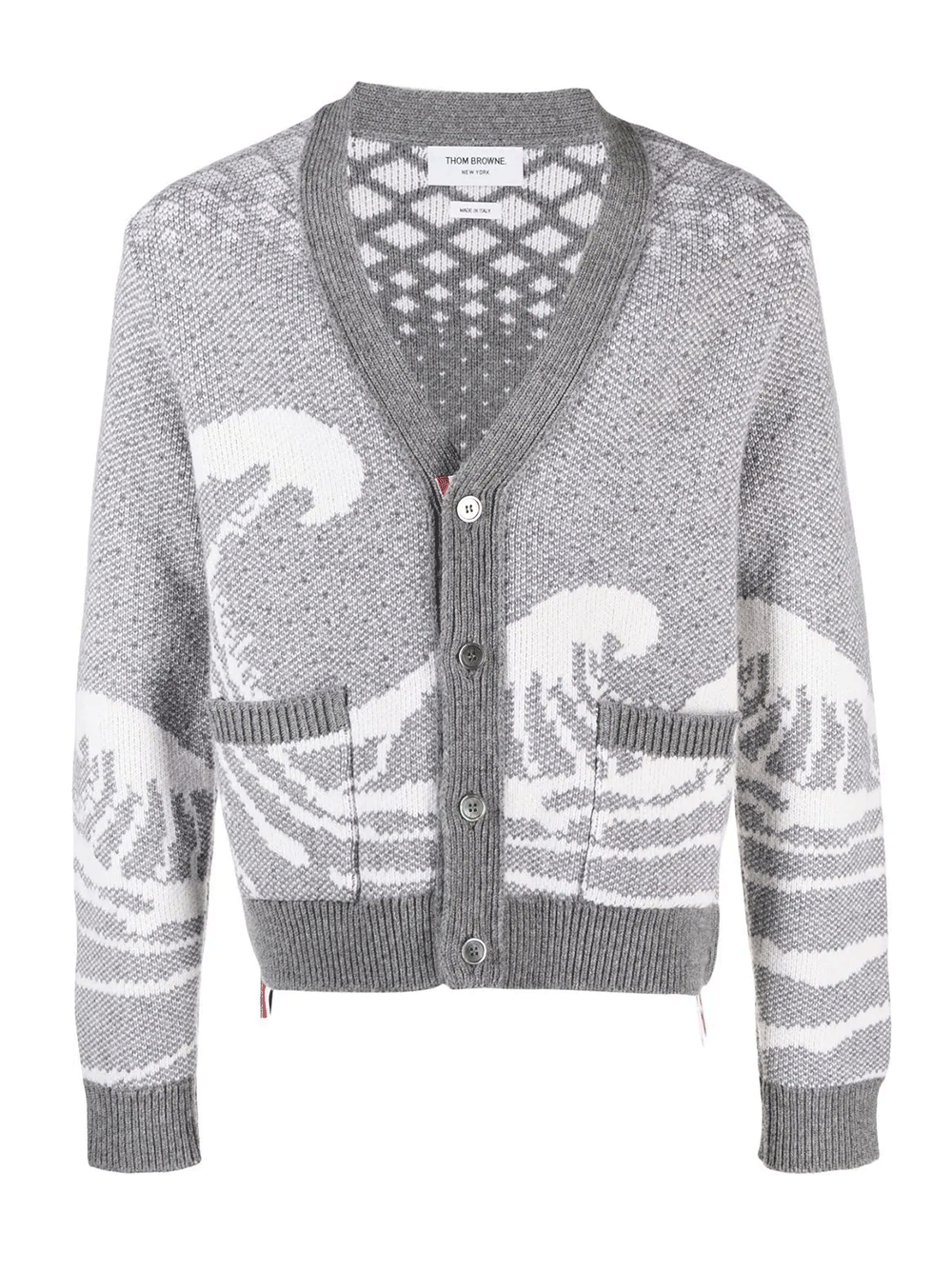 Thom-Browne-Wave-Fair-Isle-Jacquard-V-Neck-Cardigan-Light-Grey-1